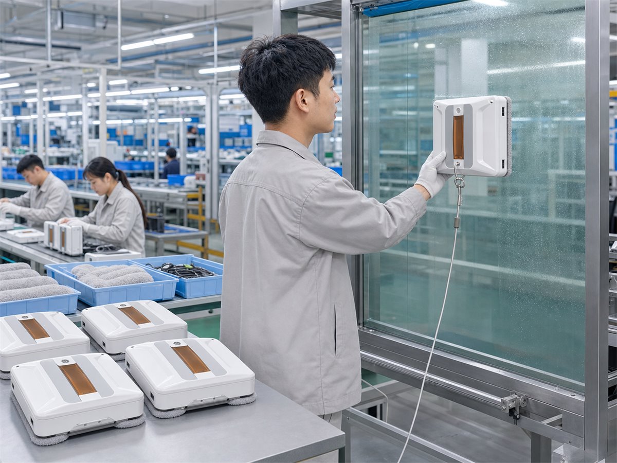 窓掃除ロボット工場の品質管理